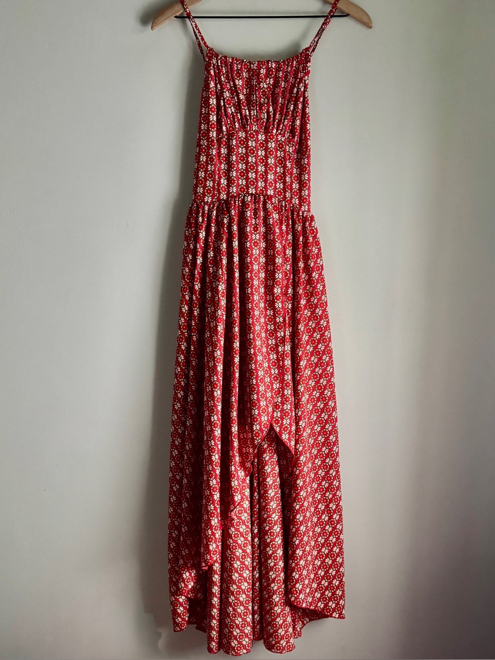 Molly Bracken Red Printed Spaghetti-Strap High-Low Boho Festival Dress Sz Small - Picture 4 of 10